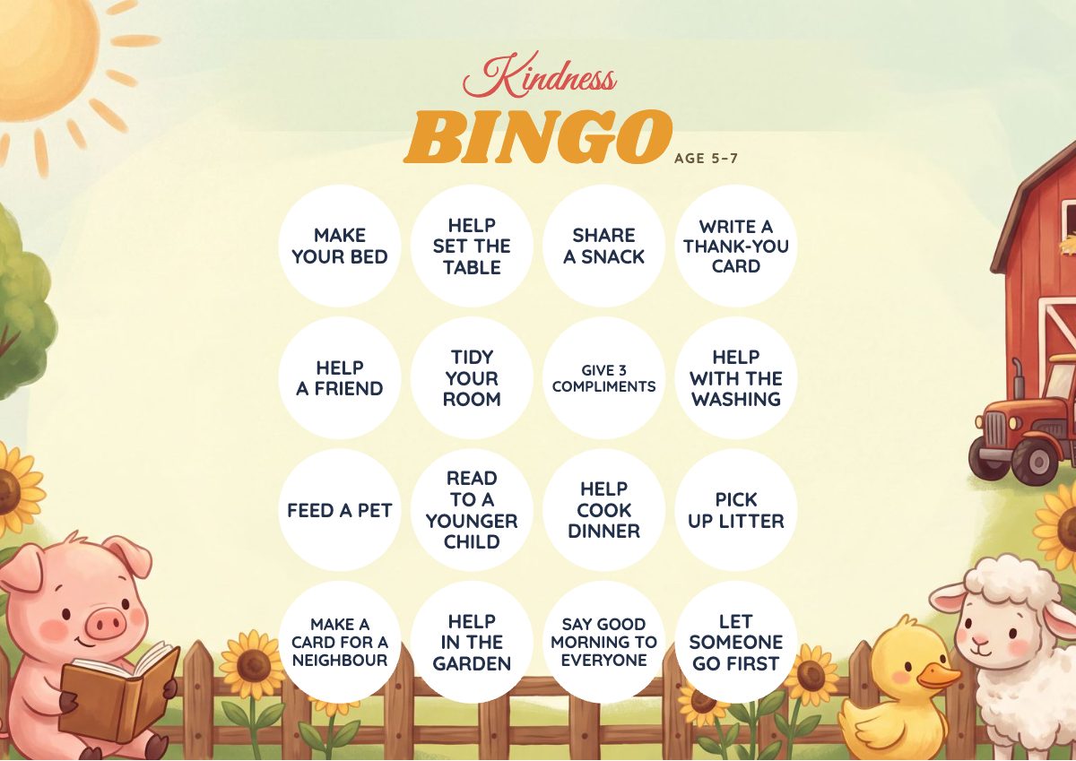 Kindness Bingo card