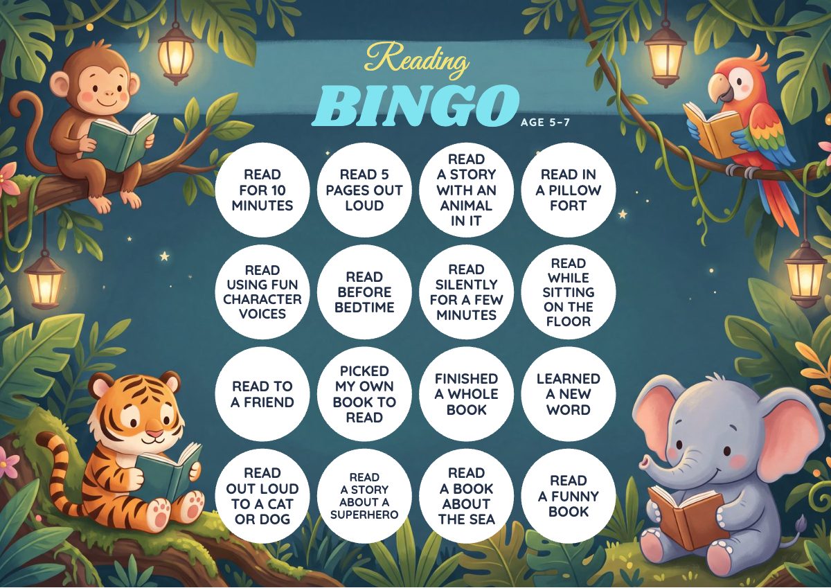 Reading Bingo card