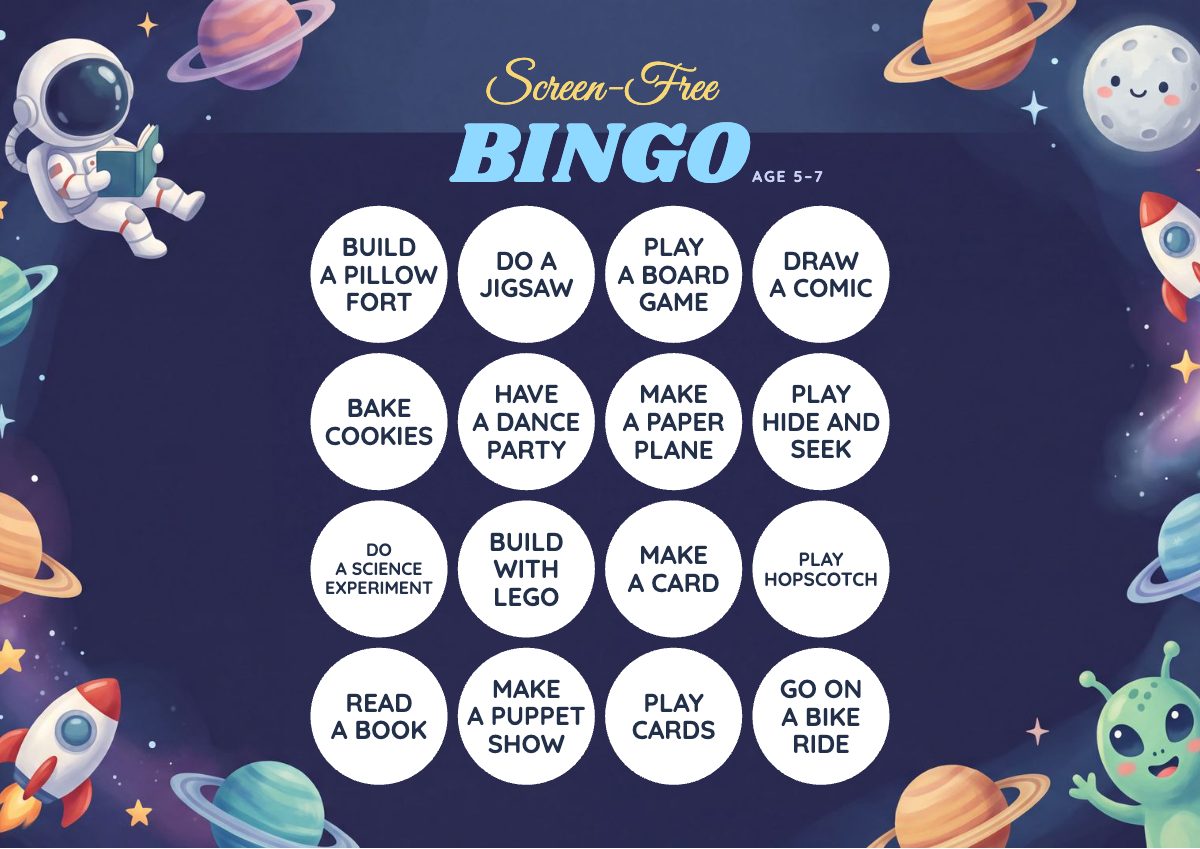 Screen-Free Bingo card