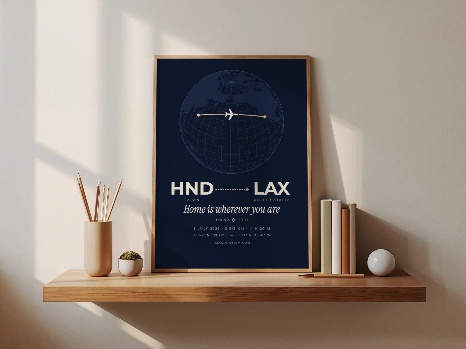 Personalised Flight Path Print — The Real Route Between Two Airports on a Globe