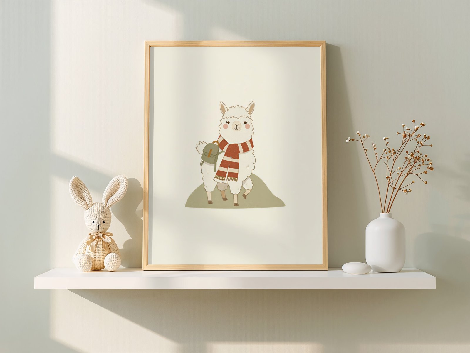 Wander Llama Printable Nursery Art, Travel Llama with Scarf