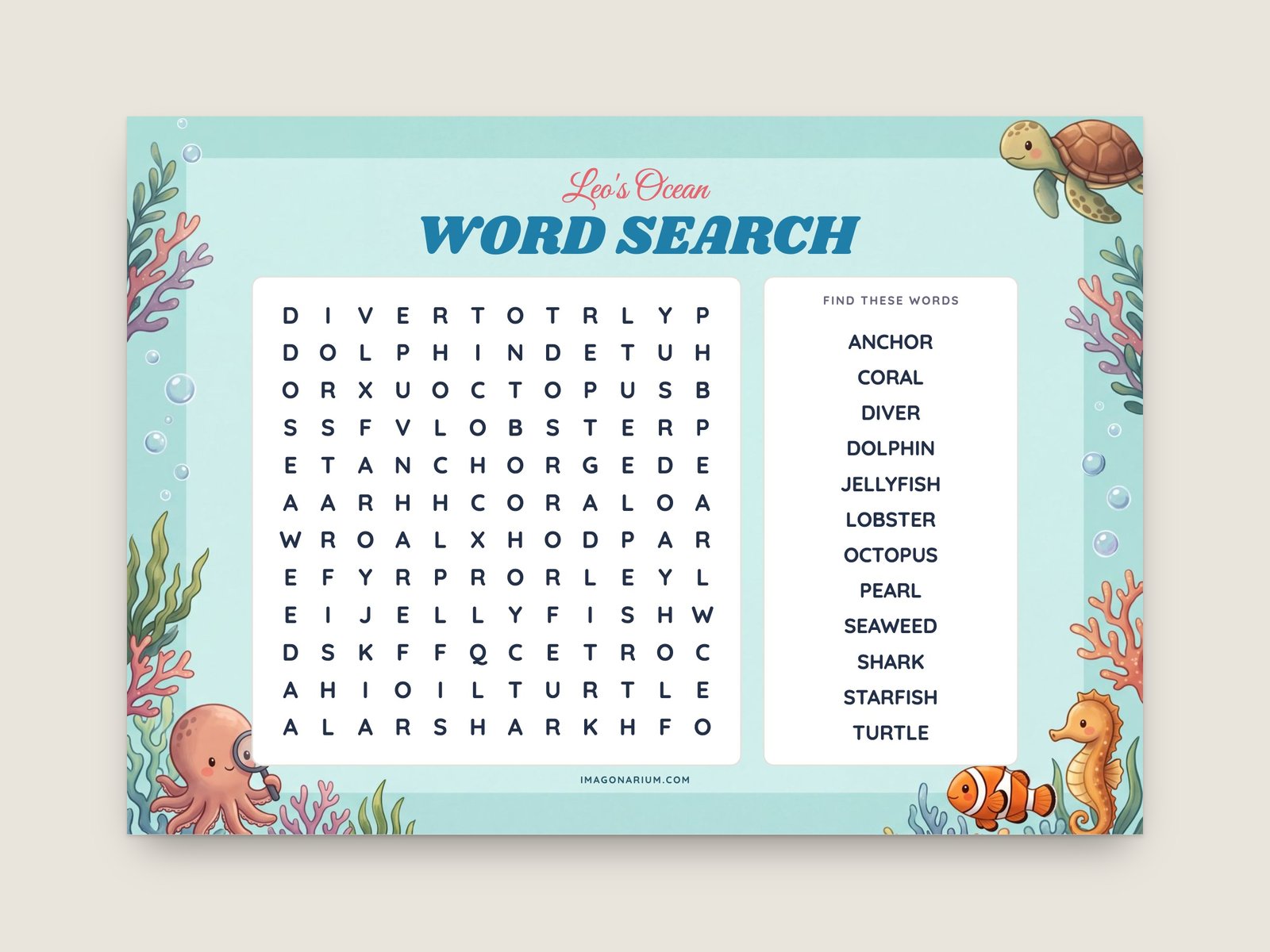 Printable personalised word search