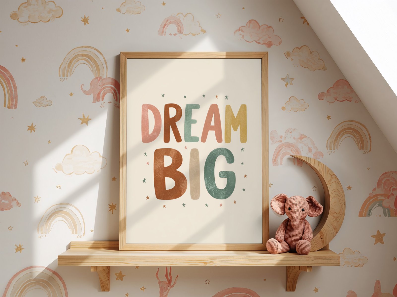 Dream Big Printable Nursery Wall Art in Muted Rainbow Colours