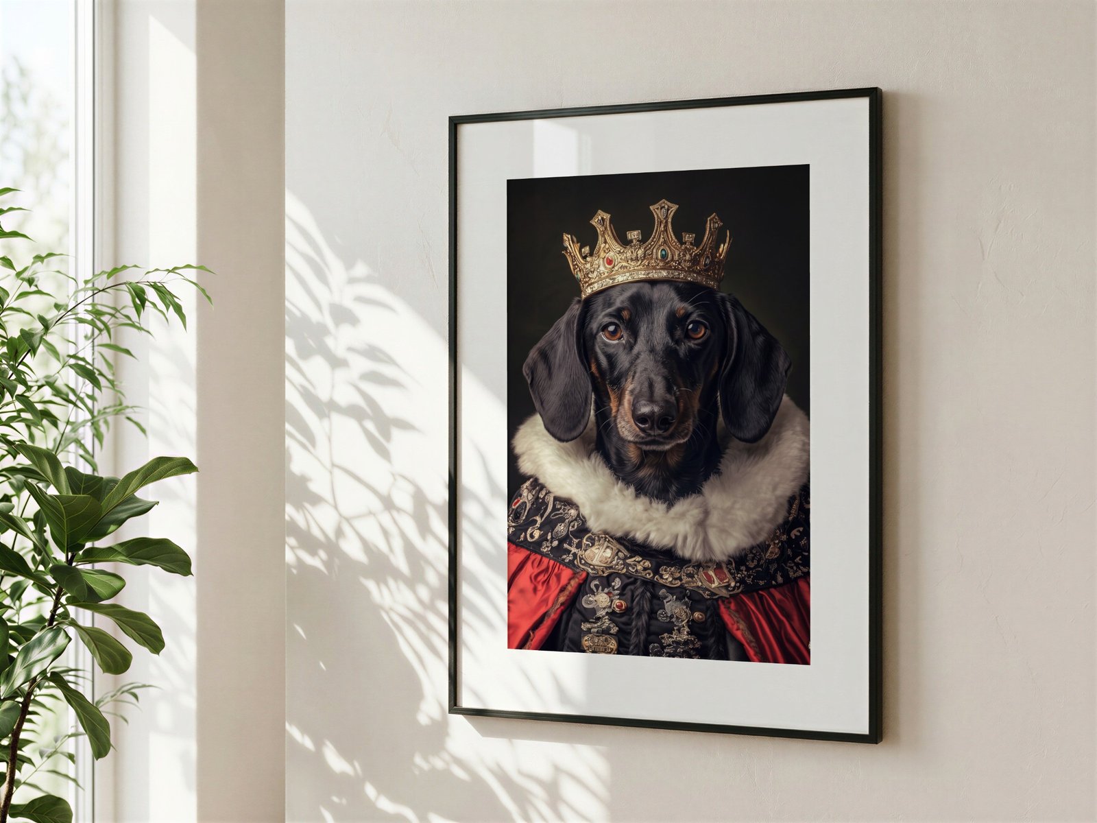 Royal Dachshund Portrait, Printable Dog Wall Art in Crown and Robes
