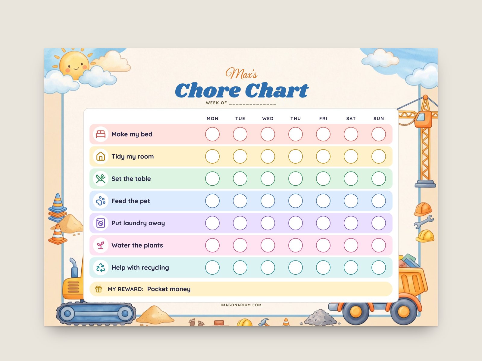 Printable personalised reward chart for kids