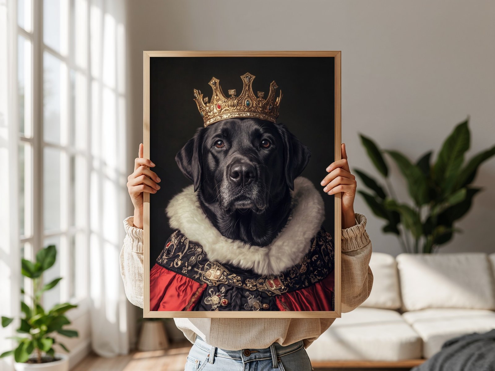 Royal Labrador Printable Portrait, Black Lab in a Crown
