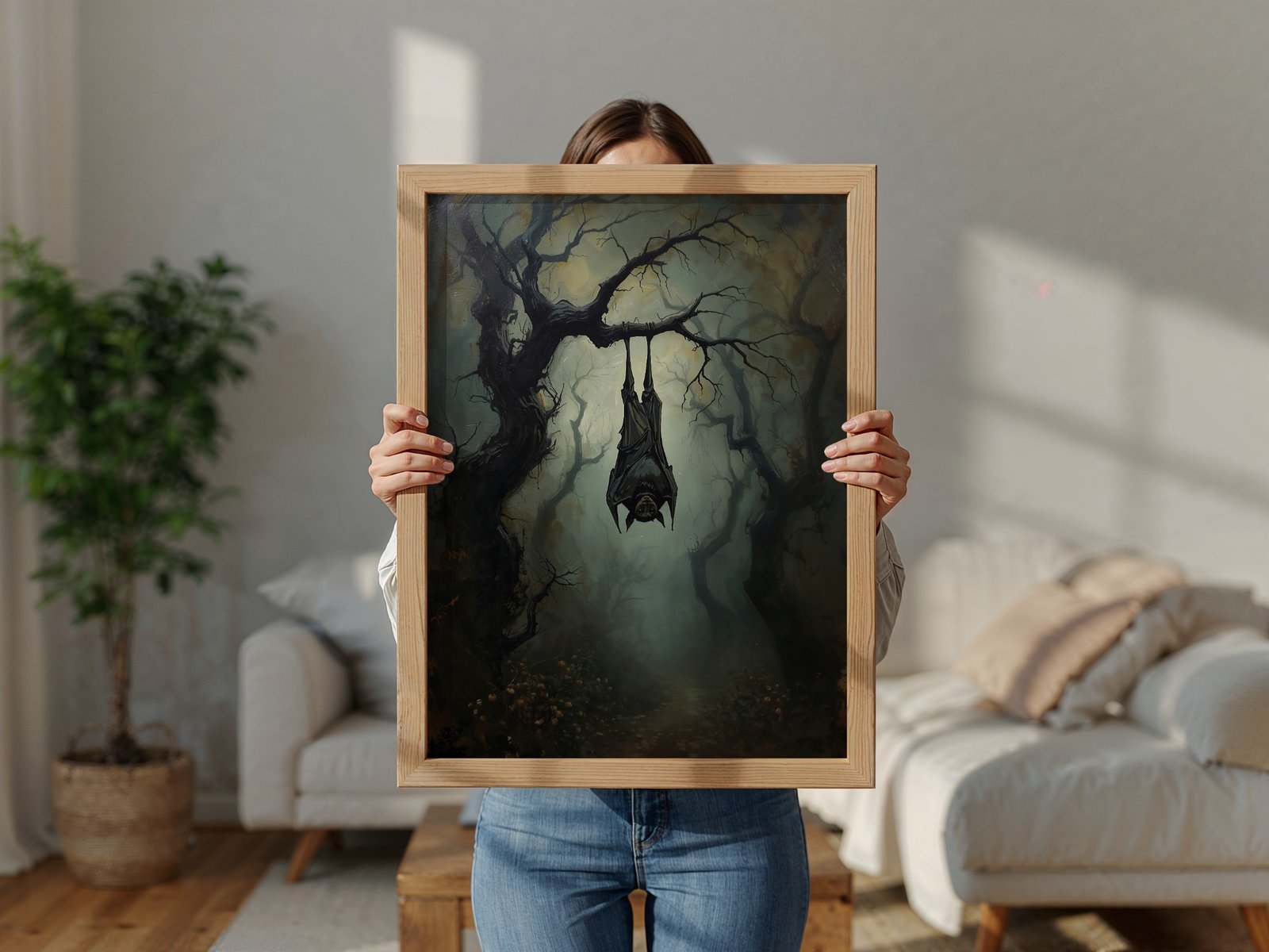 Moody Bat in a Misty Forest - Gothic Printable Wall Art