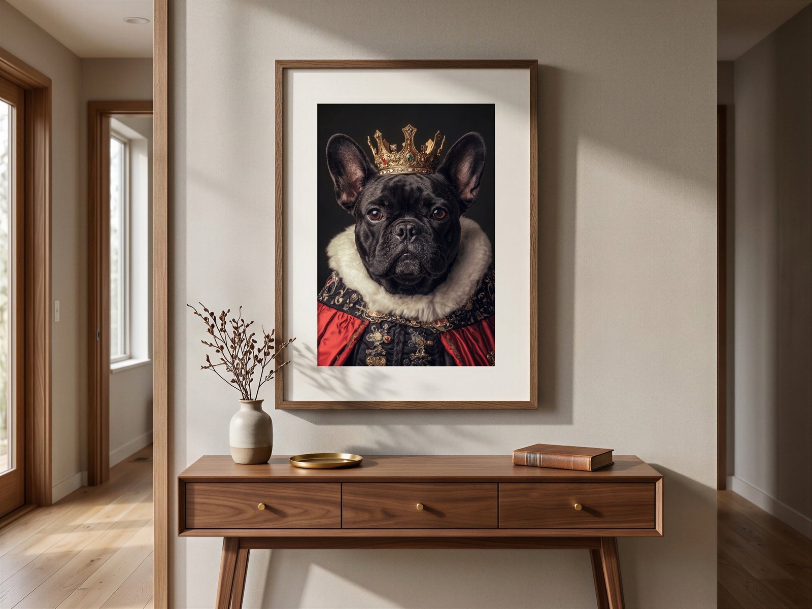 French Bulldog King Portrait, Printable Royal Dog Wall Art
