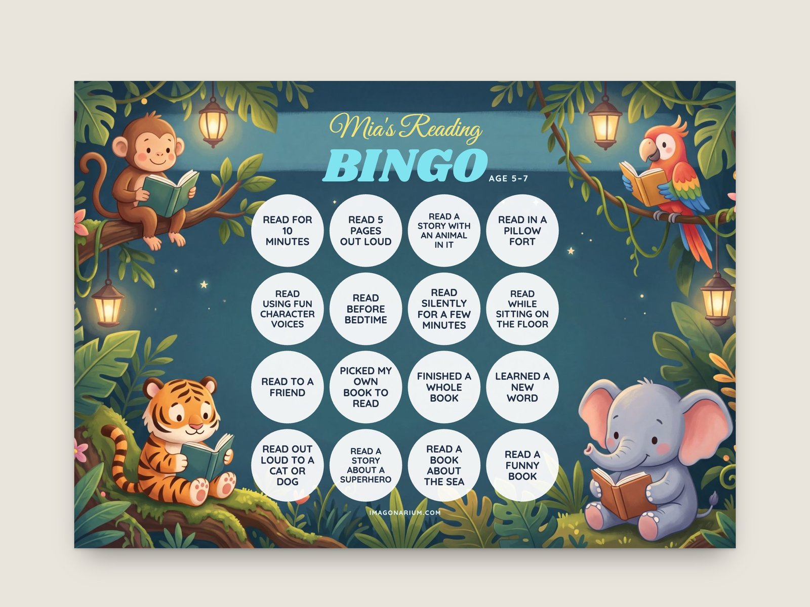 Printable personalised bingo card
