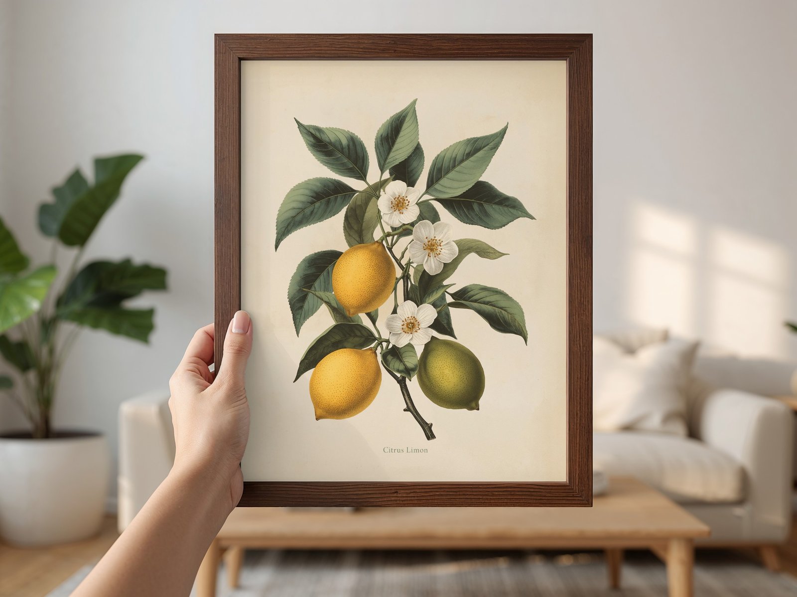 Vintage Botanical Lemon Print, Citrus Limon Wall Art Download