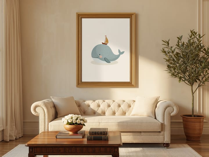 Nautical Whale with Sailboat Printable Nursery Art