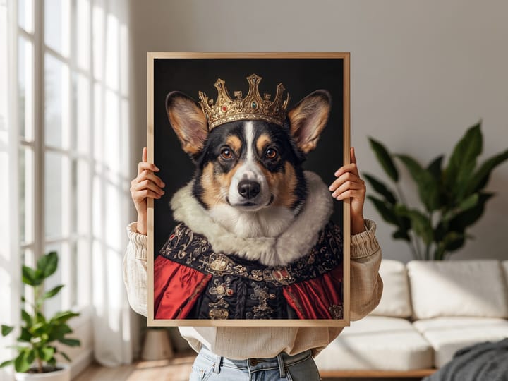 Royal Corgi Portrait, Printable Dog Wall Art in Crown and Robes