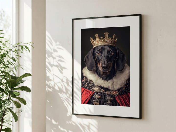 Royal Dachshund Portrait, Printable Dog Wall Art in Crown and Robes
