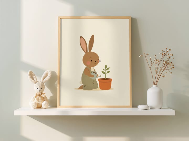 Gardening Bunny Nursery Print, Printable Kids Room Wall Art