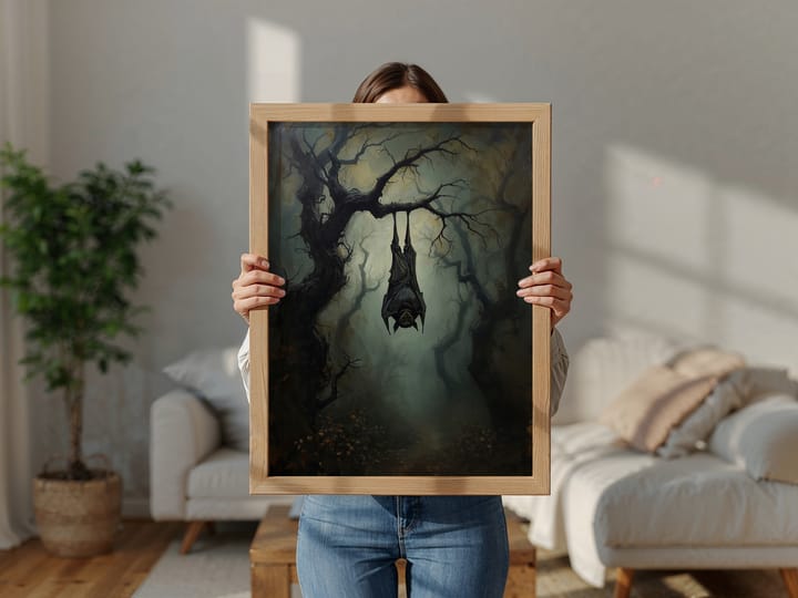 Moody Bat in a Misty Forest - Gothic Printable Wall Art