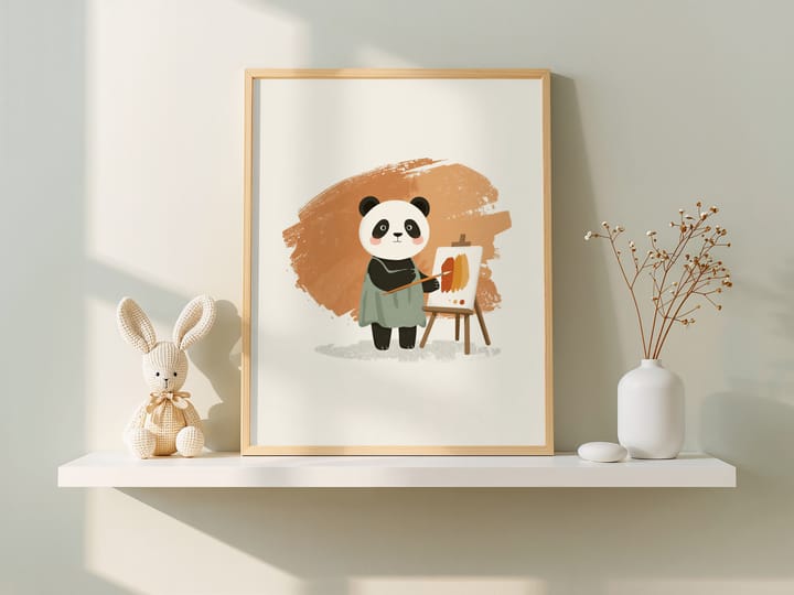 Artist Panda Nursery Print, Painting Panda Wall Art for Kids Rooms