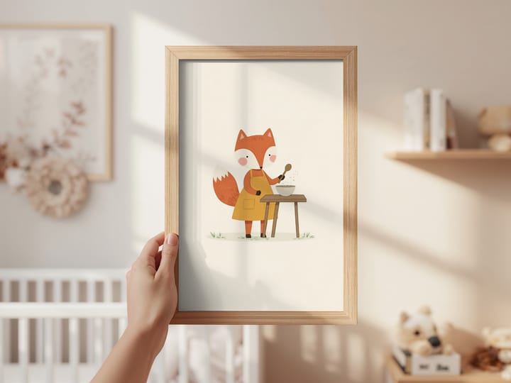 Fox Chef Printable Nursery Art, Little Fox Cooking Wall Print