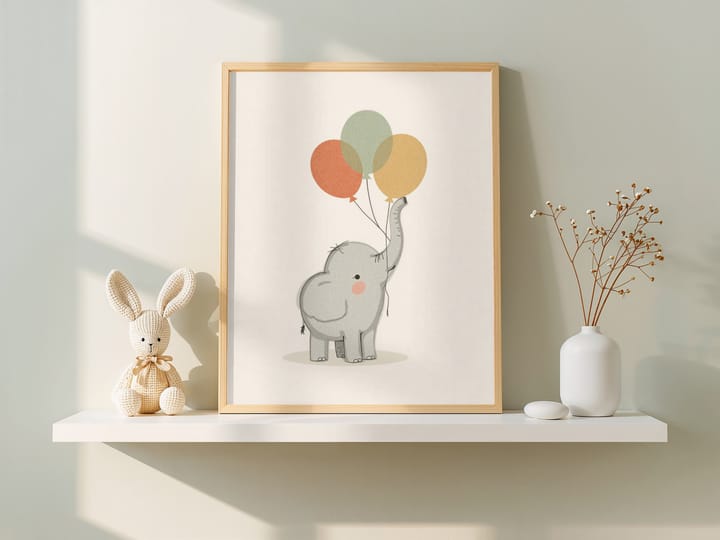 Baby Elephant with Balloons Printable Nursery Art