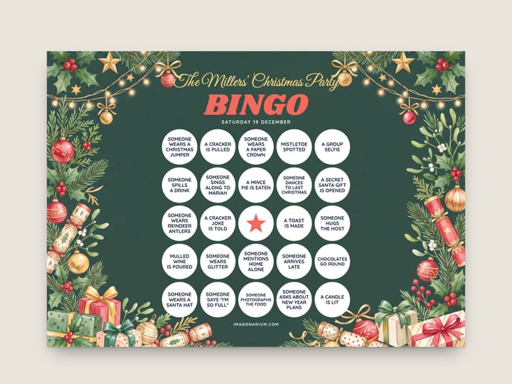 Printable personalised party bingo card