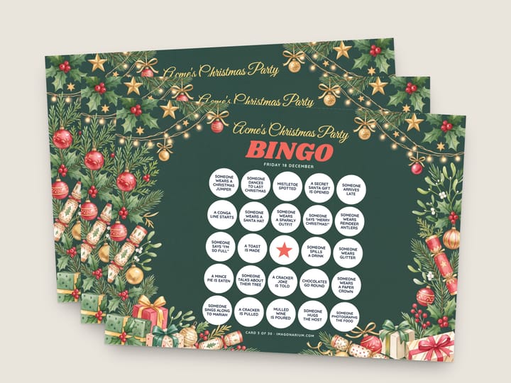 Printable personalised party bingo card