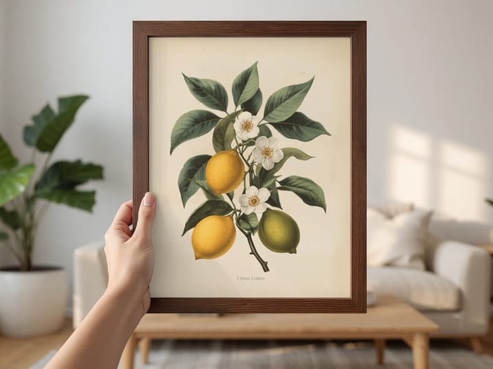 Vintage Botanical Lemon Print, Citrus Limon Wall Art Download