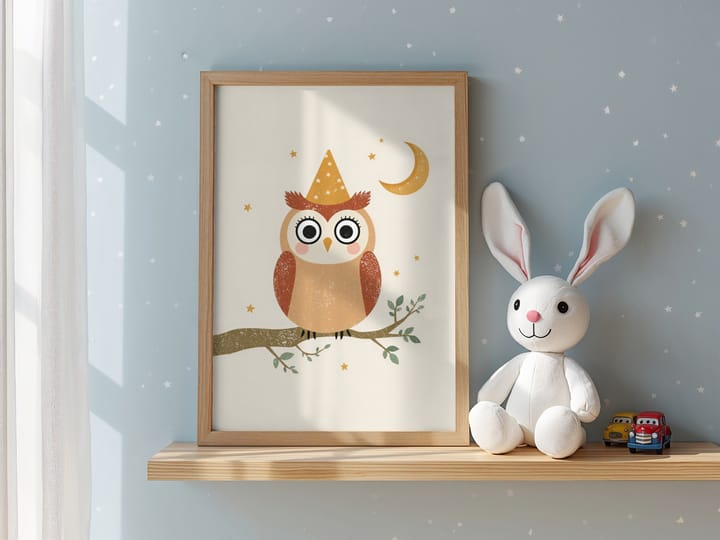 Night Owl Printable Wall Art, Owl in a Party Hat Nursery Print