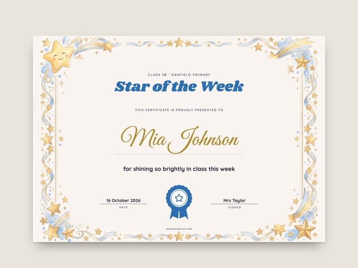 Printable personalised kids certificate