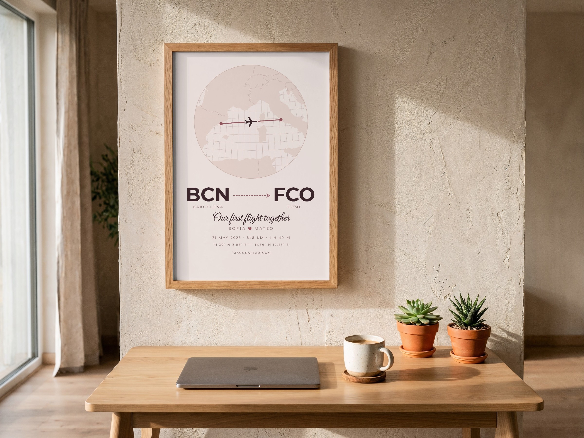 Personalised Flight Path Print — The Real Route Between Two Airports on a Globe