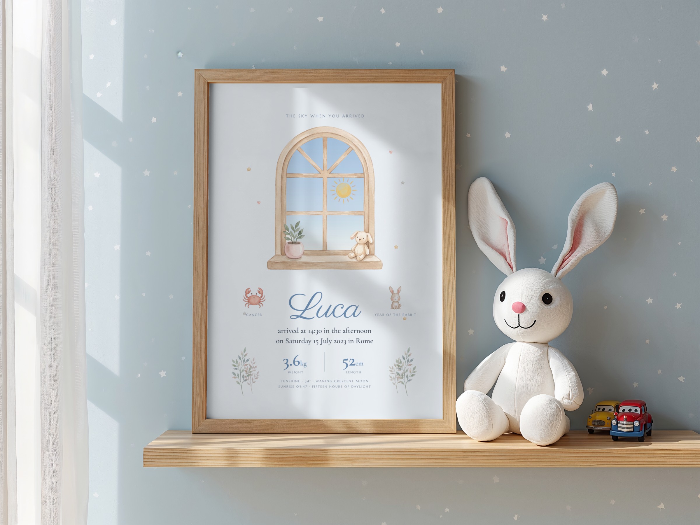 The Day You Were Born Print — the Real Weather, Moon & Sun of Their Birthday
