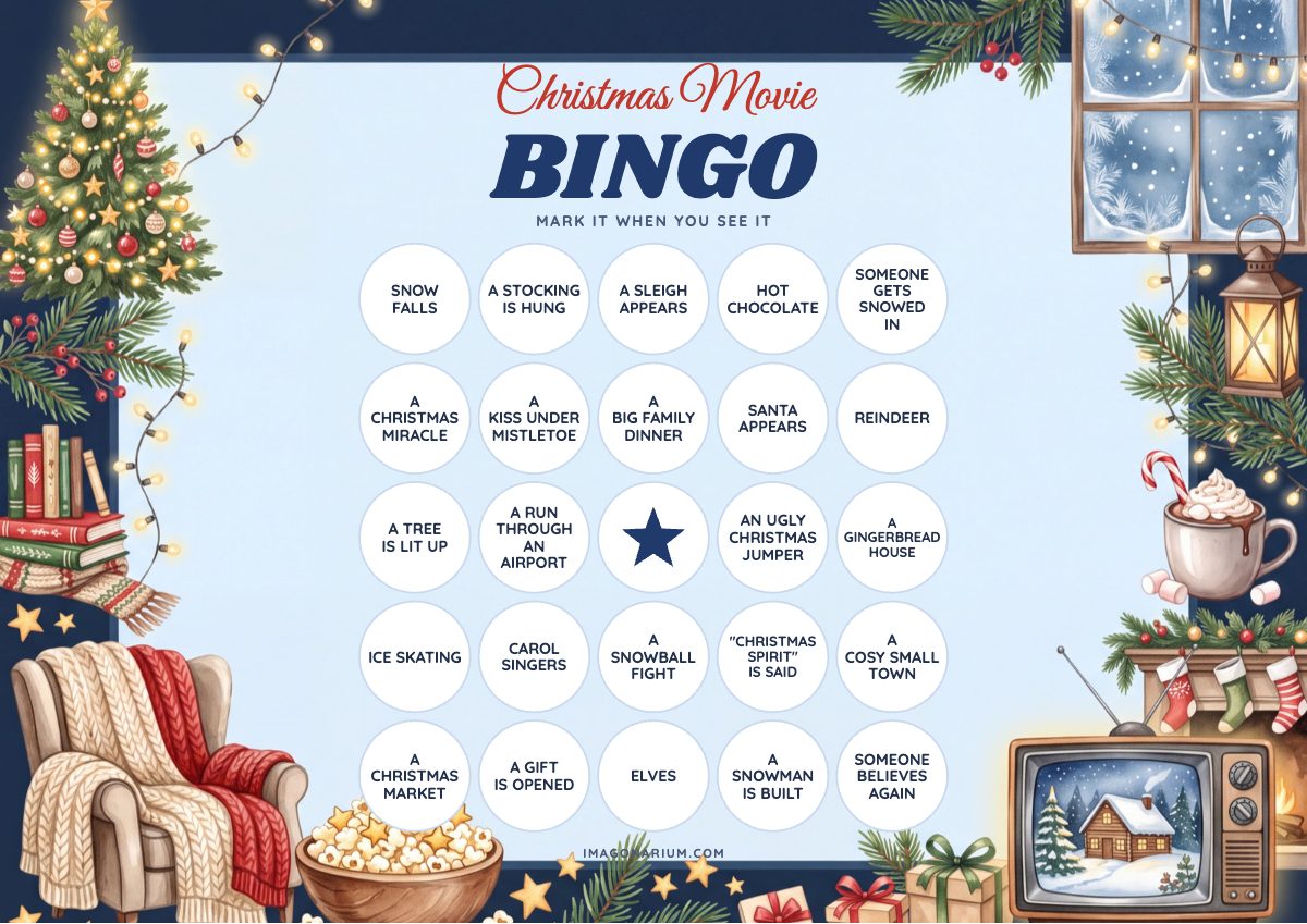 Christmas Movie Bingo card, printable