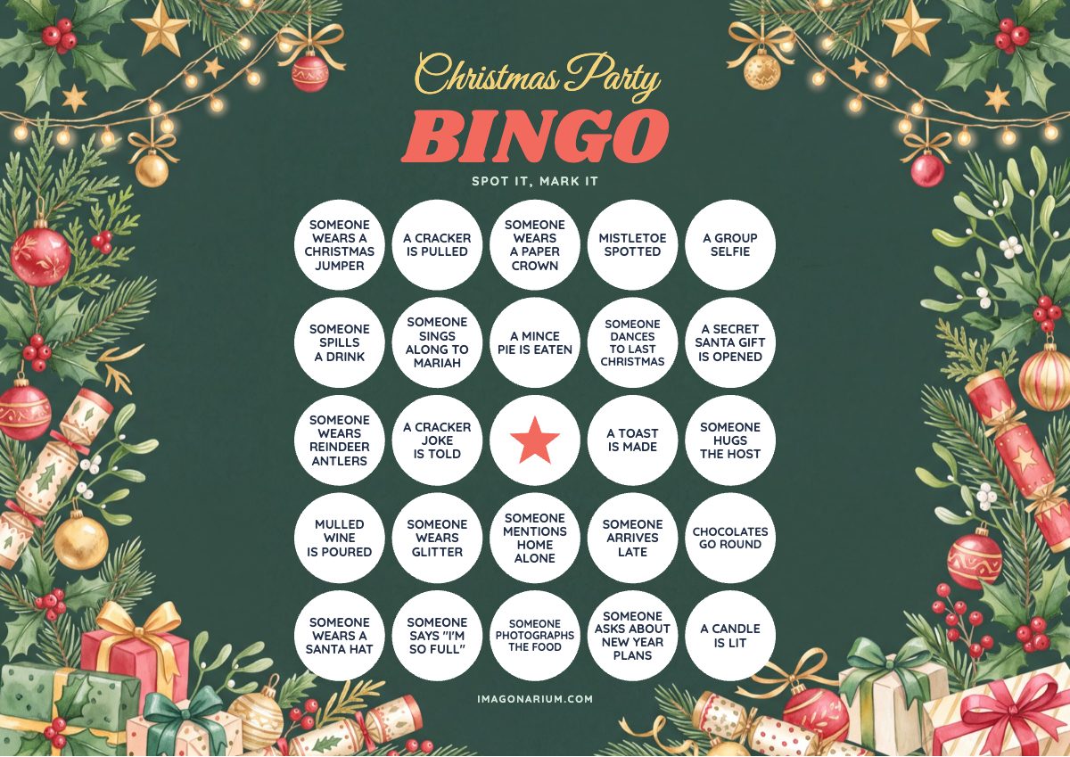 Christmas Party Bingo card, printable