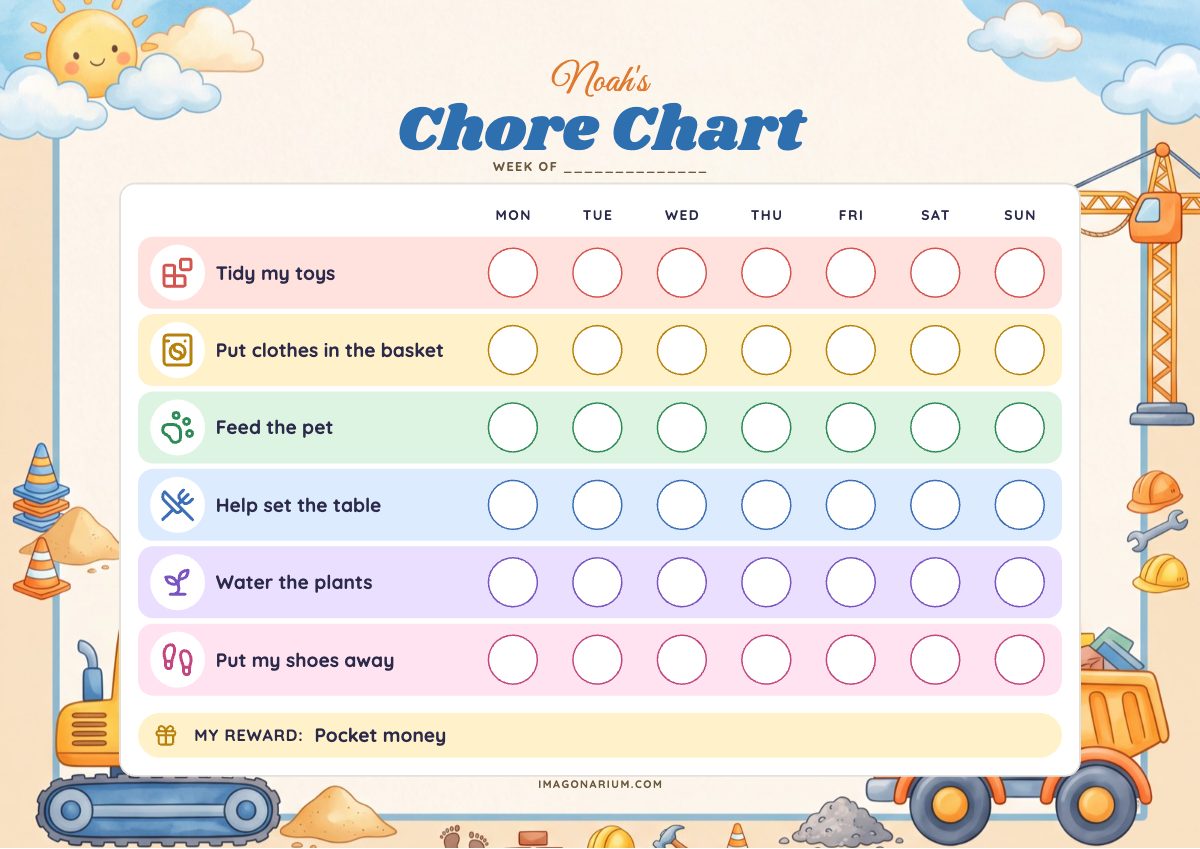Chore Chart for Toddlers (Ages 2–4), printable