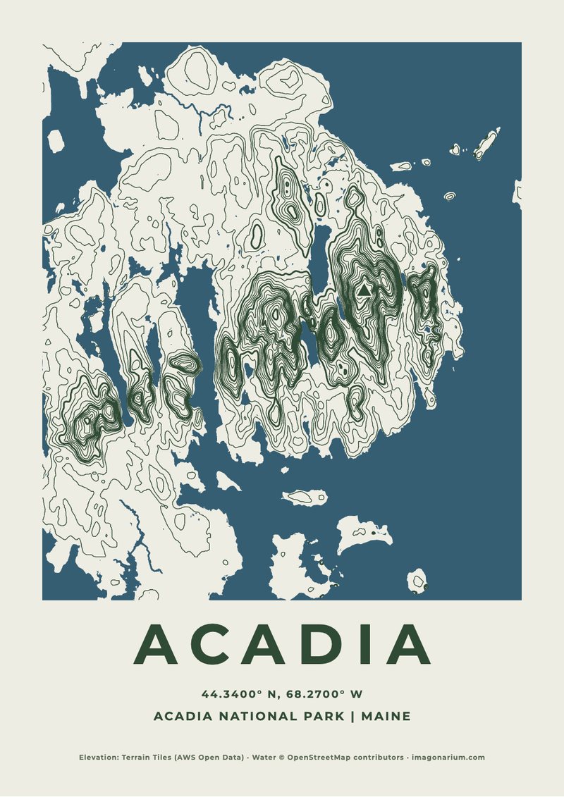 Acadia topographic map print