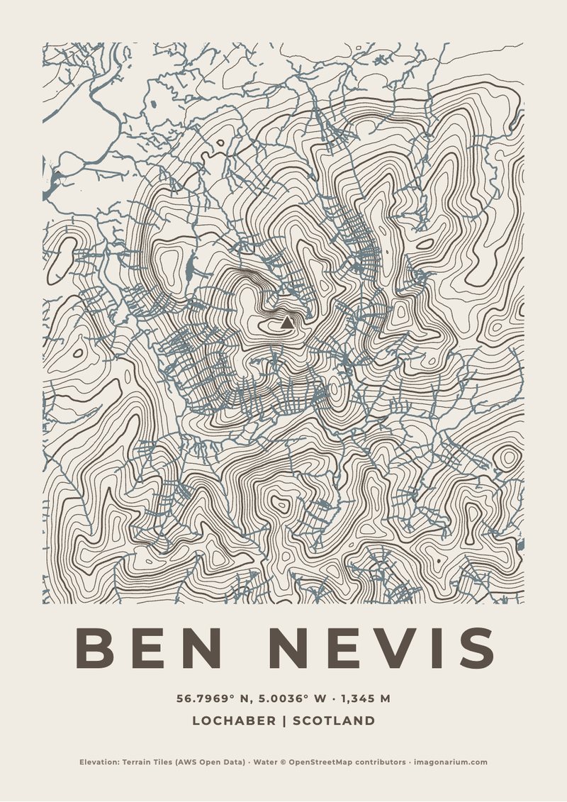 Ben Nevis topographic map print
