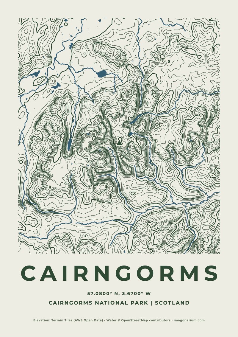 Cairngorms topographic map print