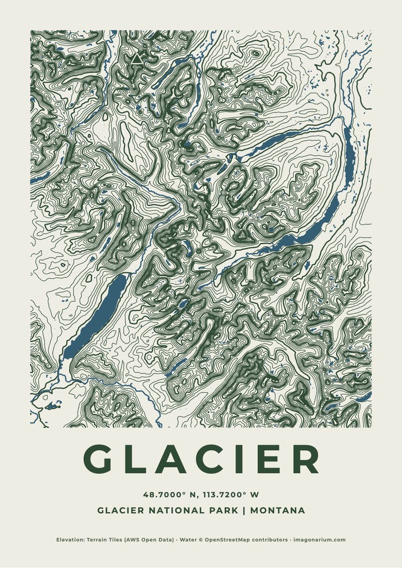 Glacier topographic map print