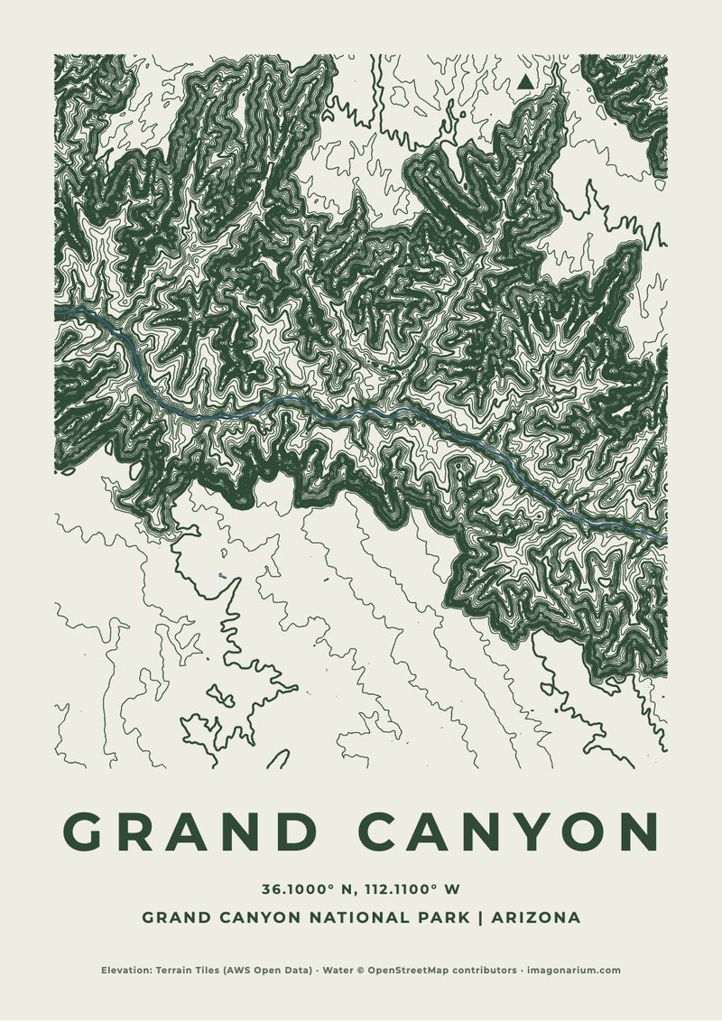 Grand Canyon topographic map print