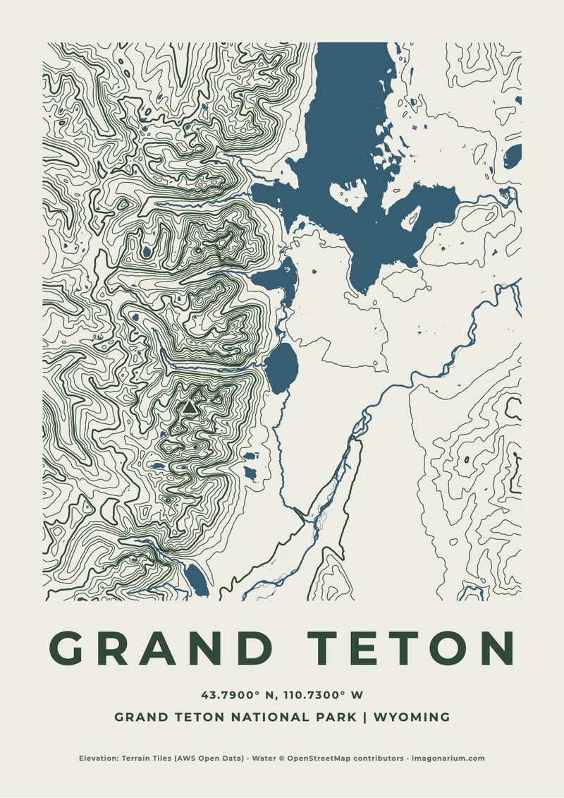 Grand Teton topographic map print