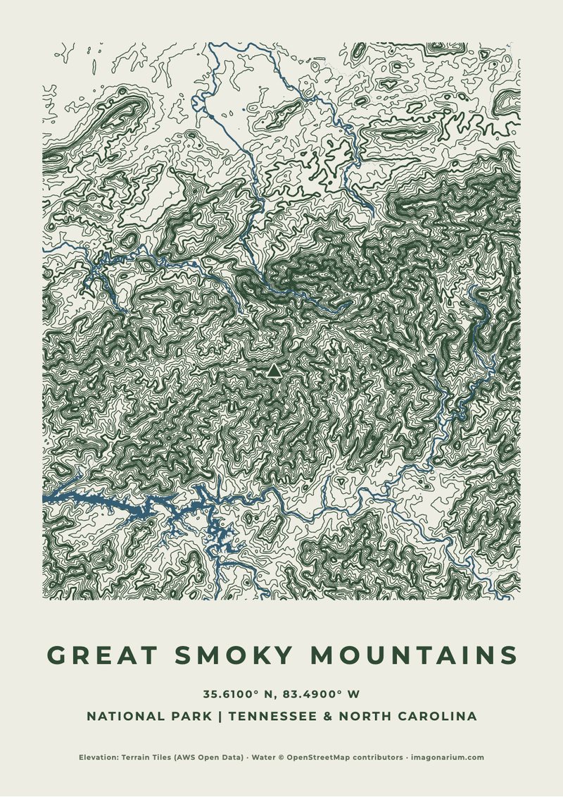 Great Smoky Mountains topographic map print