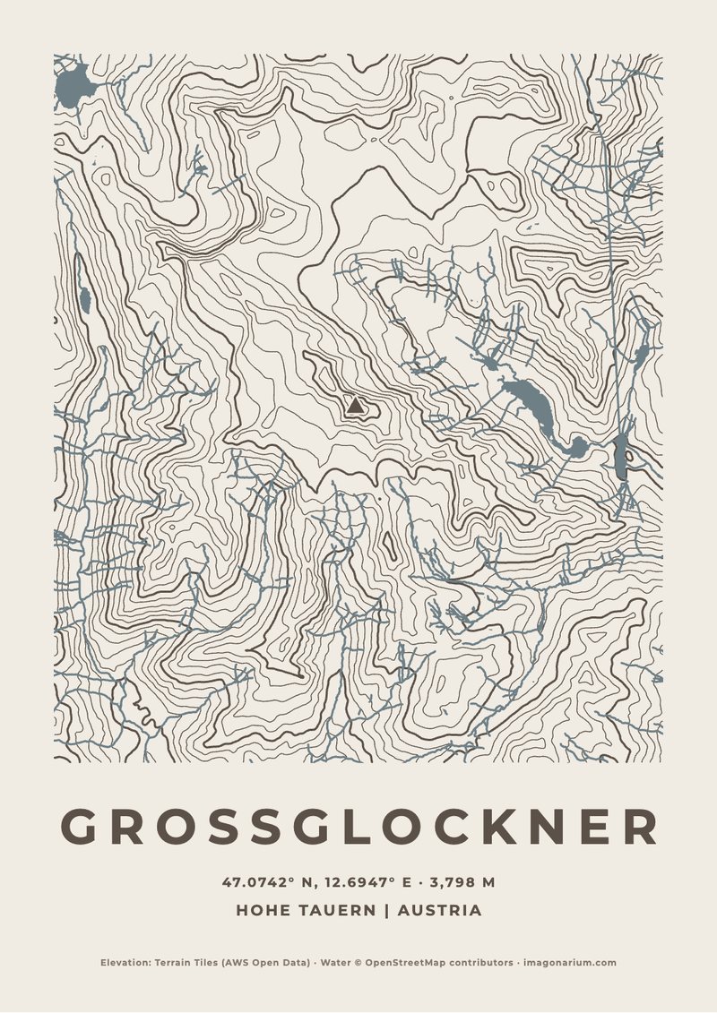 Grossglockner topographic map print