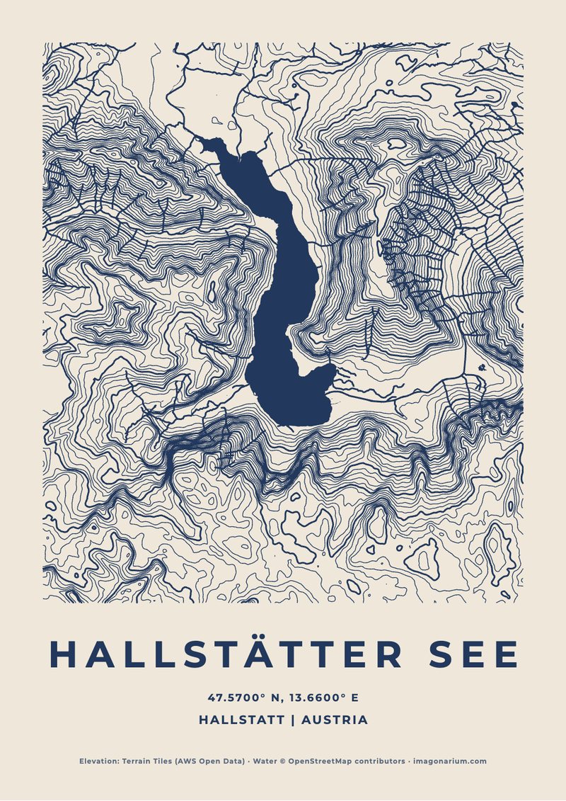 Hallstätter See topographic map print