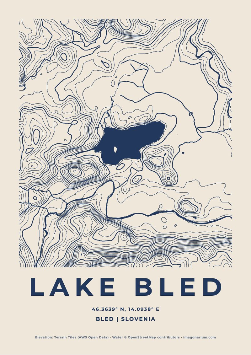Lake Bled topographic map print