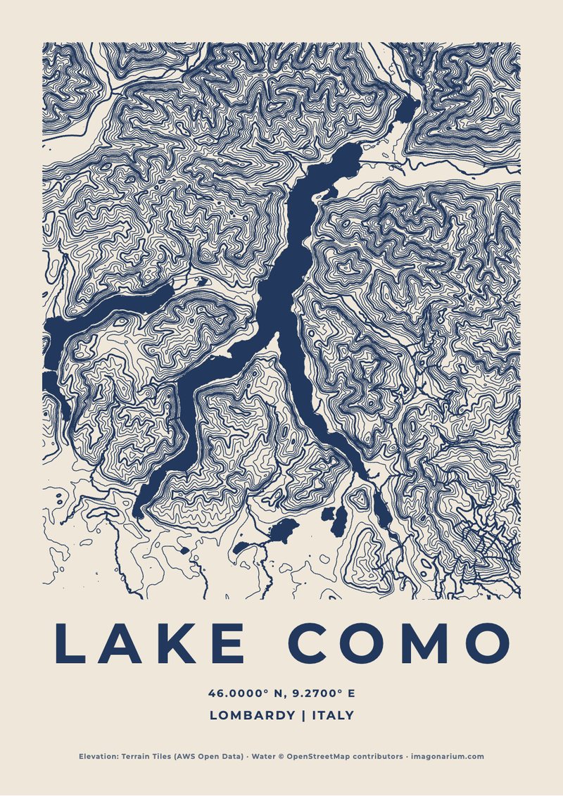 Lake Como topographic map print