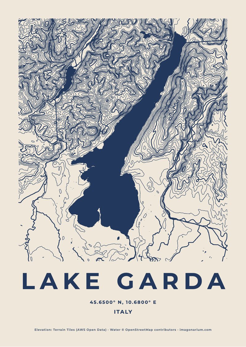 Lake Garda topographic map print