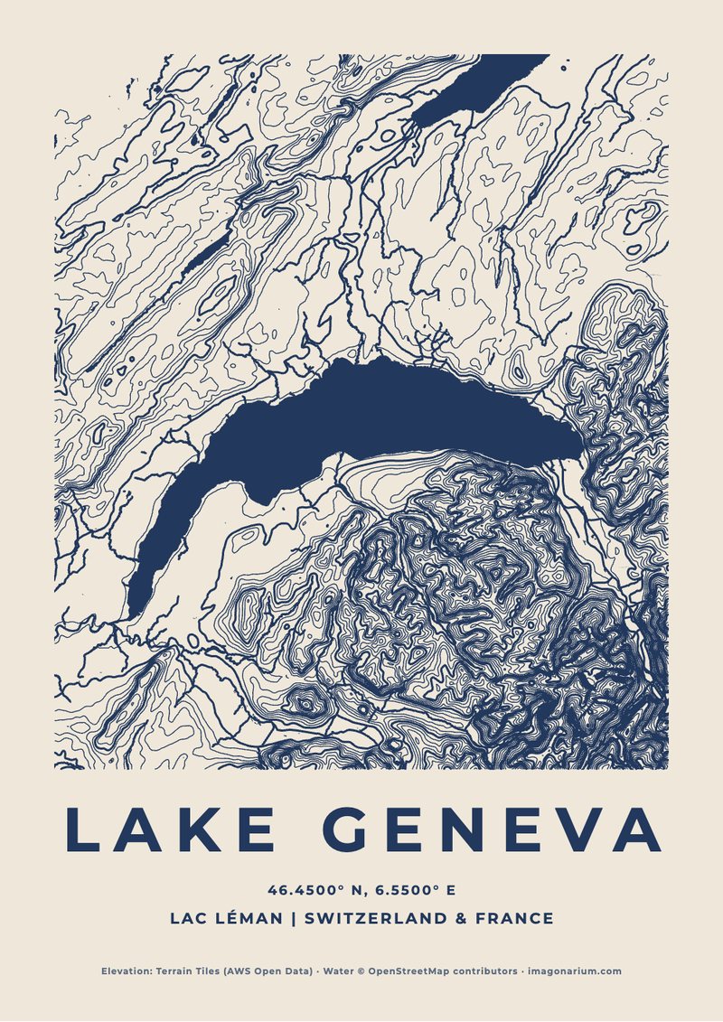 Lake Geneva topographic map print