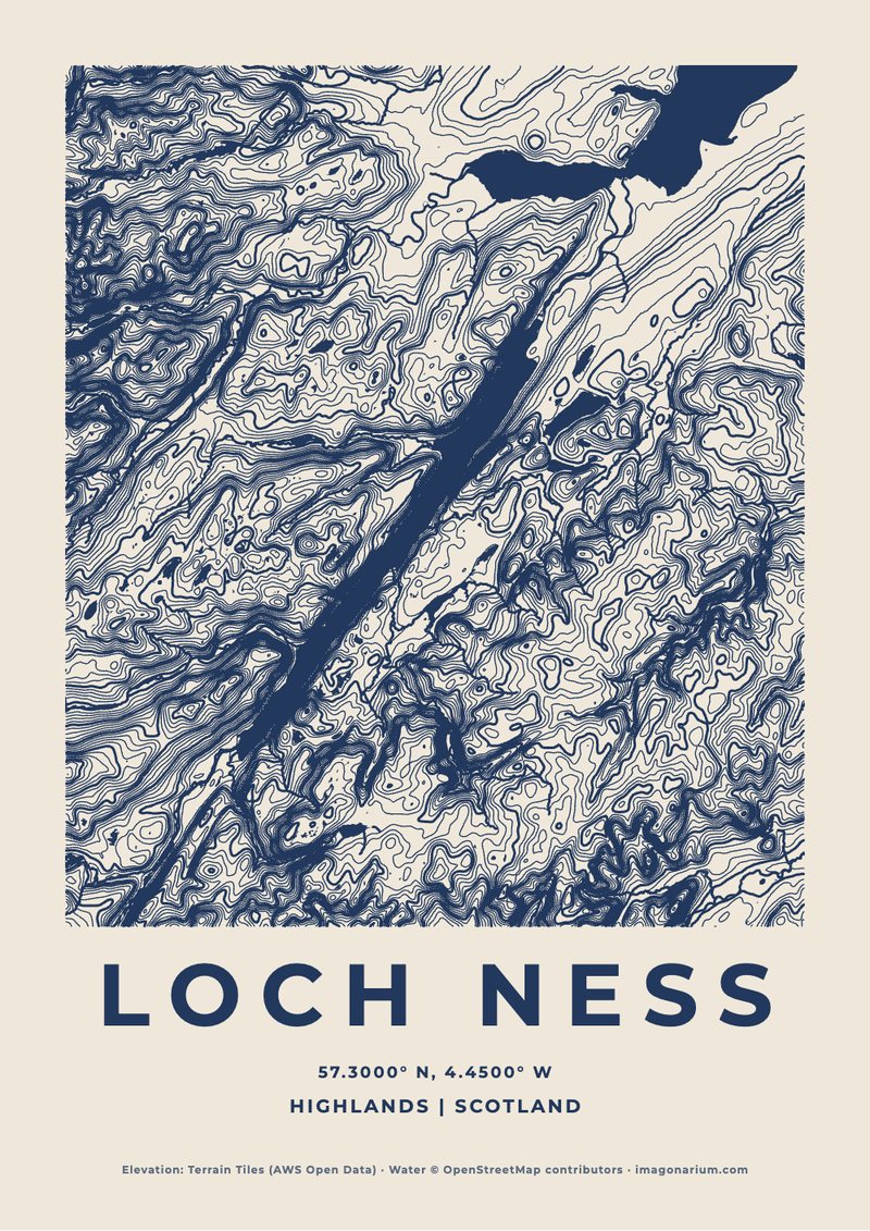 Loch Ness topographic map print