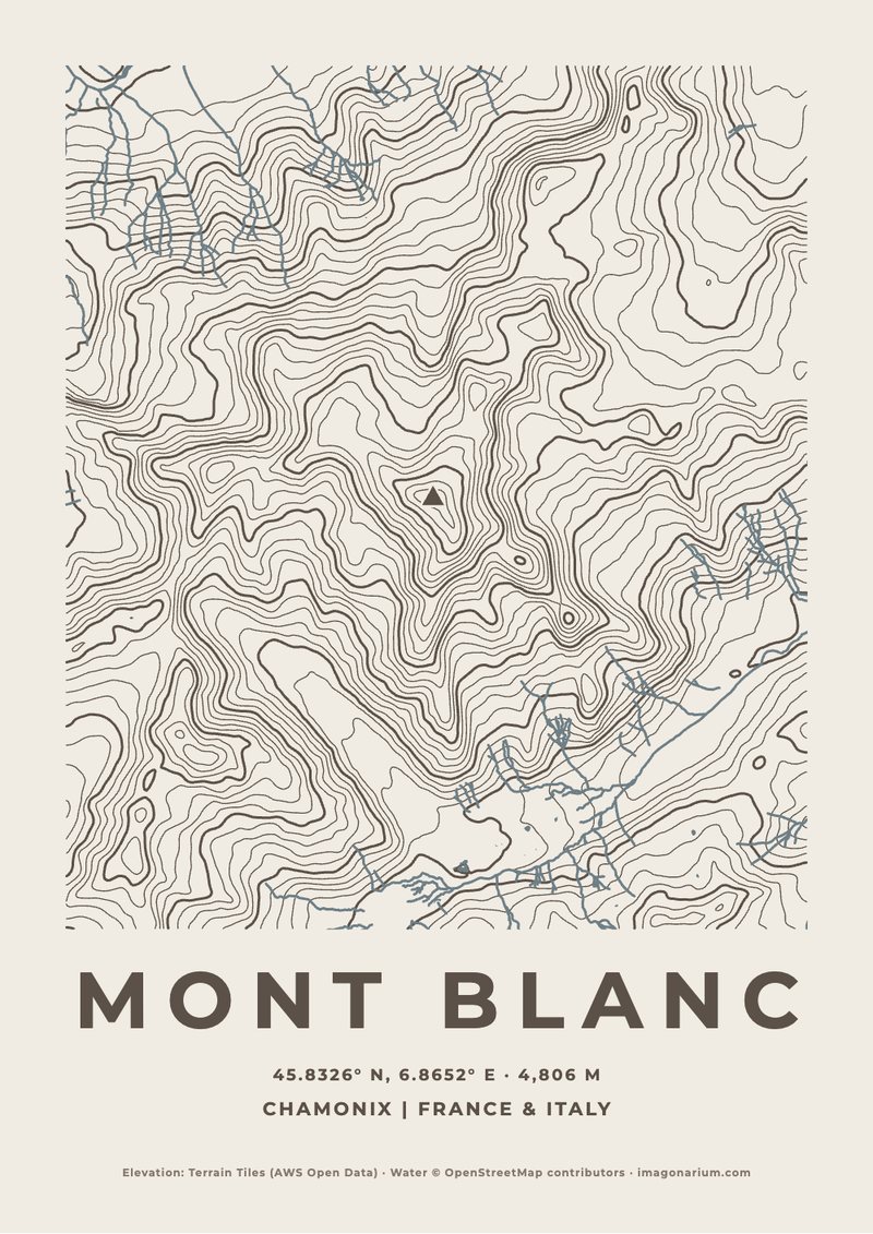Mont Blanc topographic map print