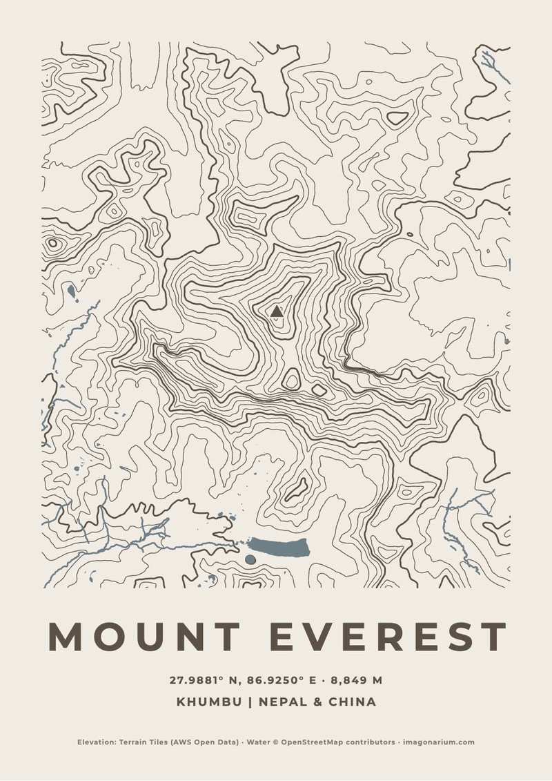 Mount Everest topographic map print