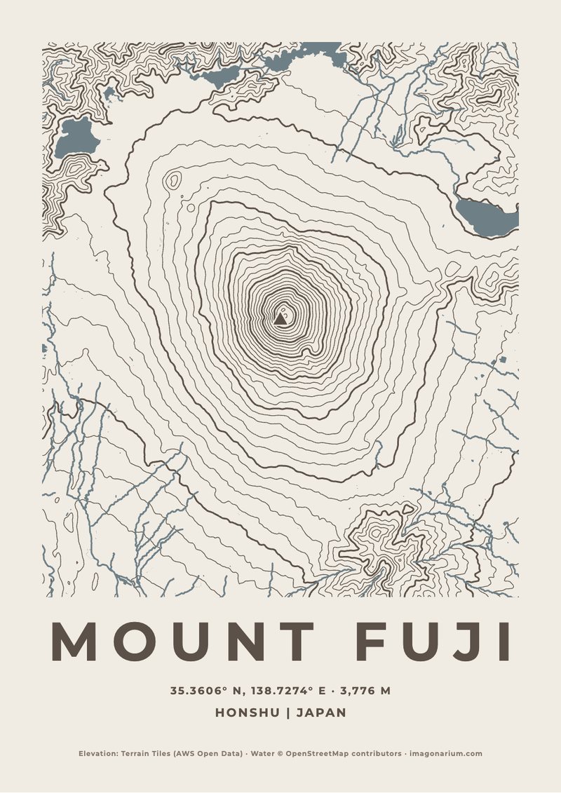 Mount Fuji topographic map print