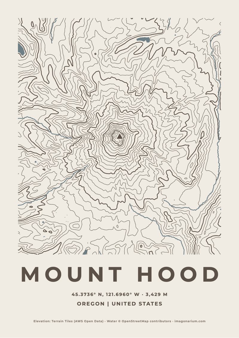 Mount Hood topographic map print